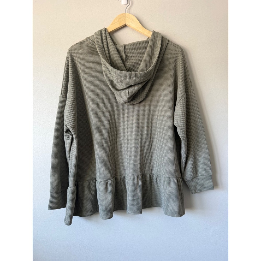 Wishlist Hoodie Large Sage Green Waffle‎ Knit Ruffle Peplum Oversized Thermal - Picture 8 of 11